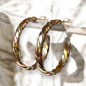 Vintage Hoop Earrings Womens Tri-Tone 10 kt Plated Twist No Stamp - Acid Tested